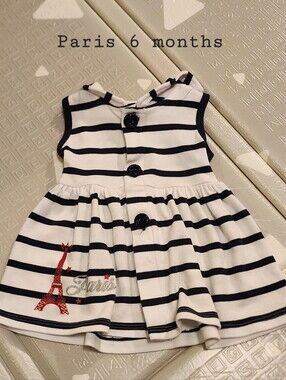 Baby White & Navy Striped Sailor Dress with Eiffel Tower Accent
